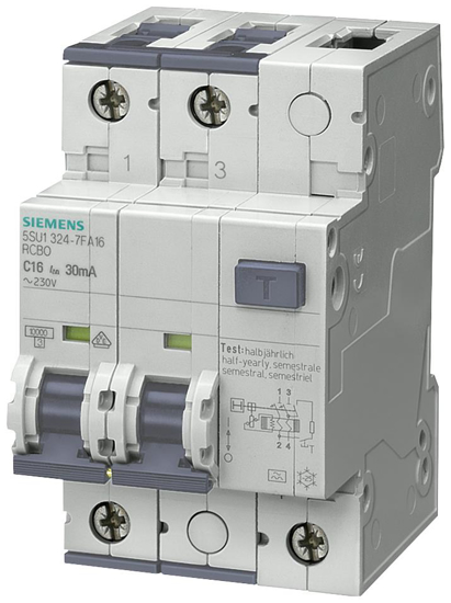 Bild von FI/LS-Schalter, 10 kA, 2P, Typ A, 30 mA, C-Char, In: 13 A, Un AC: 230 V