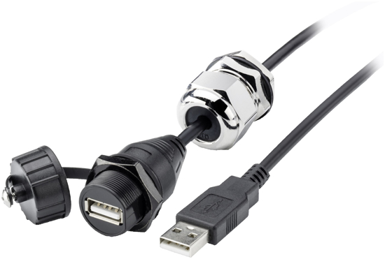 Bild von USB Leitung Typ C, weiblich USB A, IP67, männlich USB A, IP20, mit M20 Schraubdichtung, Weitere Info...