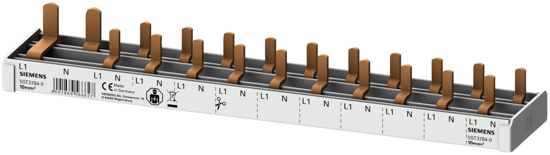 Bild von Stiftsa.schiene kompakt, 10mm2 Anschluss: 1p/N (FI N-rechts) 1x FI 2-pol + 10x Kompaktgerät 1 TE ber...